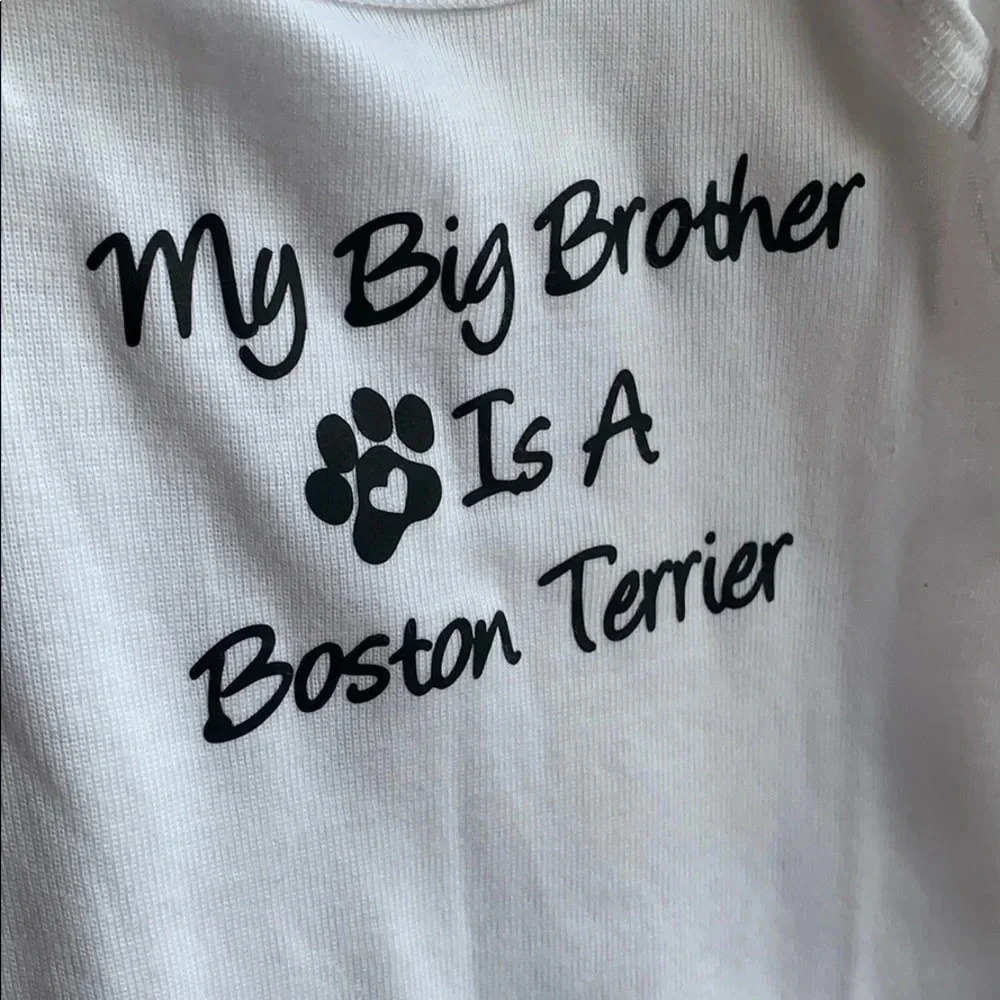 Gerber Graphic Onesie Bodysuit White MY BIG BROTHER IS A BOSTON TERRIER - Picture 3 of 6